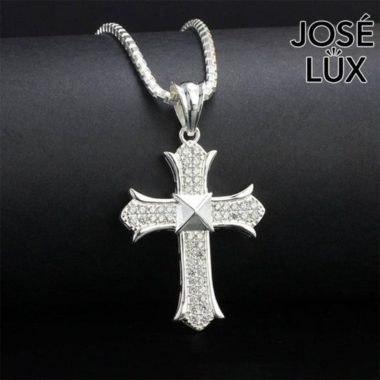 Handmade Iced Out Gothic Cross Pendant Necklace for Men — 925 Sterling Silver, Rhodium Plated White Gold Finish, Swiss CZ