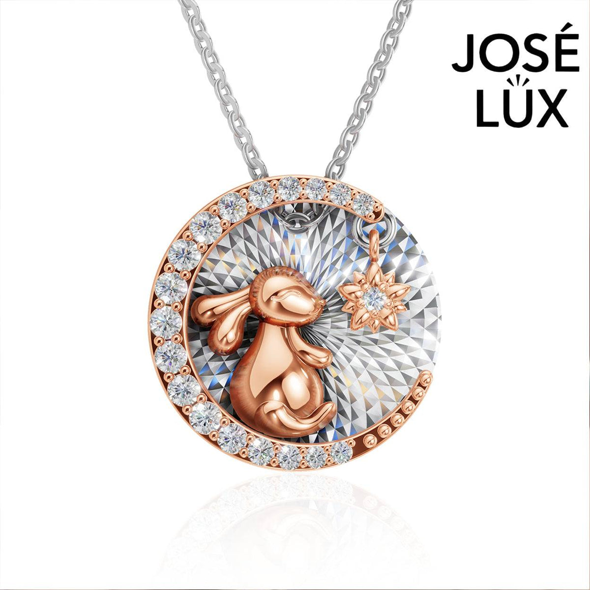 Handmade Women’s 10K Gold Rabbit Necklace — Rose Gold and White Gold, CZ Accent, 18 Inches