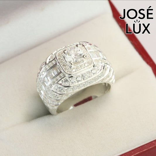 Handmade Men’s Halo CZ Ring — 925 Sterling Silver, Rhodium Plated White Gold Finish, Swiss-Certified CZ