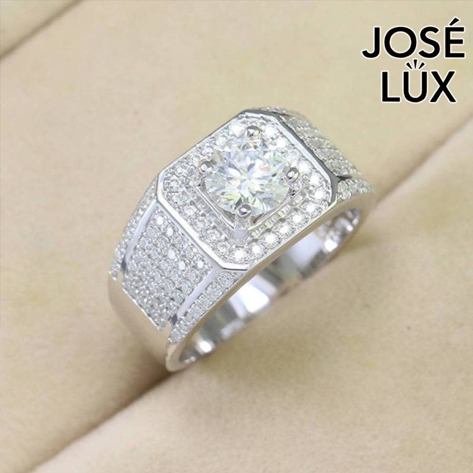 Handmade Men's Square Halo Iced Out Ring — 925 Sterling Silver, Rhodium Plated White Gold Finish, Full Moissanite