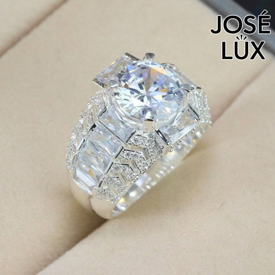 Handmade Men’s Solitaire Baguette CZ Statement Ring — 925 Sterling Silver, Rhodium Plated White Gold Finish, Swiss-Certified CZ