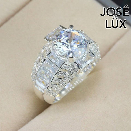 Handmade Men’s Solitaire Baguette CZ Statement Ring — 925 Sterling Silver, Rhodium Plated White Gold Finish, Swiss-Certified CZ