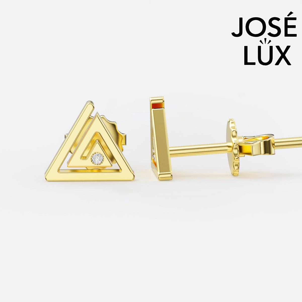 Handmade Men’s Triangle Stud Earrings – 10K & 14K Gold Moissanite (Single or Pair)