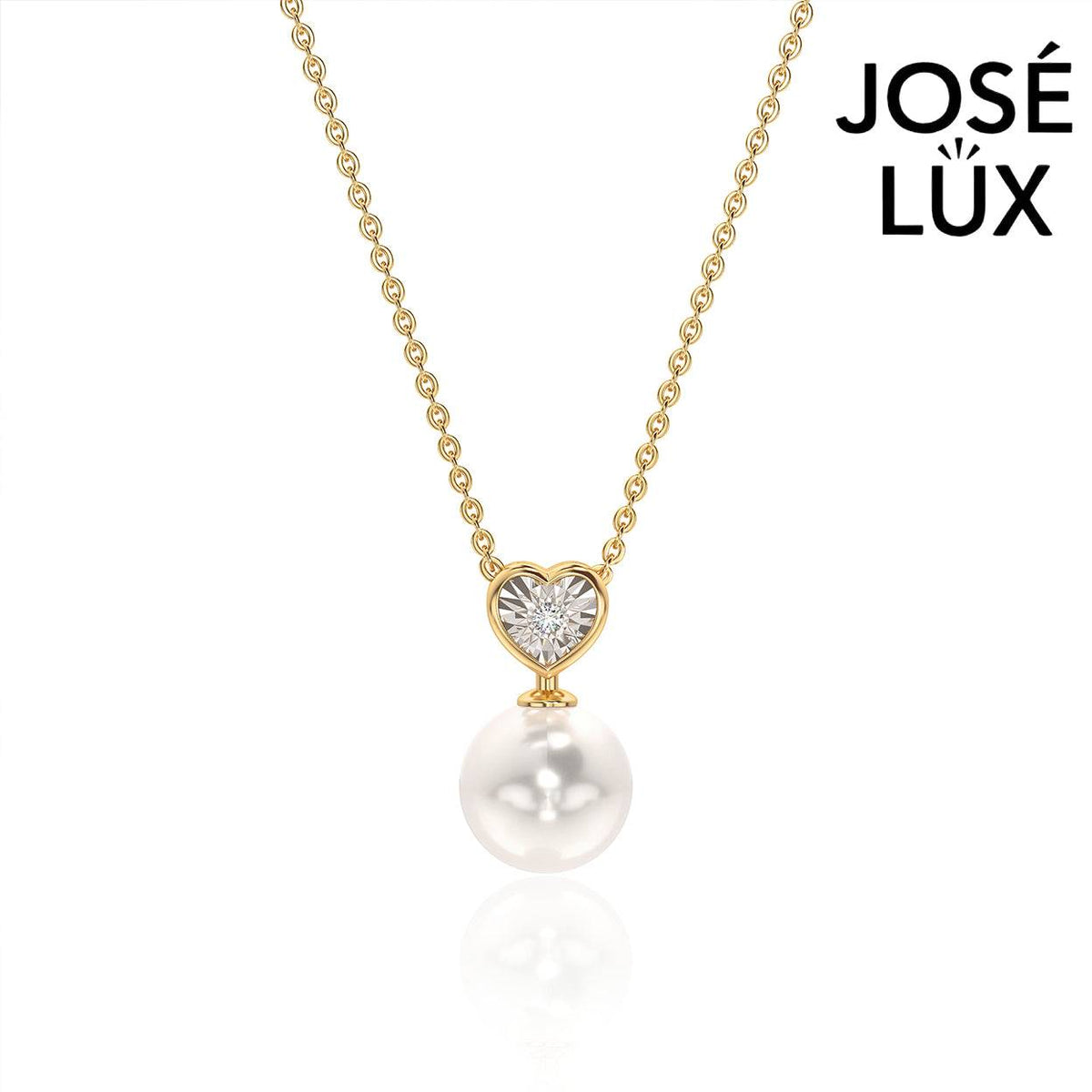 Handmade Women’s 14K Gold Freshwater Pearl Necklace — Heart Pendant, CZ Accent, 18 Inches