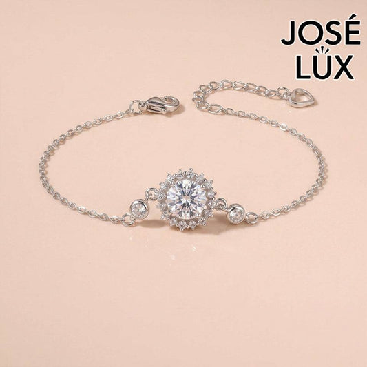 Handmade Moissanite Sunflower Bracelet — 925 Sterling Silver, Rhodium-Plated White Gold Finish, GRA Moissanite & CZ