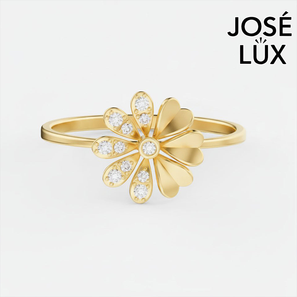 Handmade Moissanite Daisy Flower Ring — 10K & 14K Gold, GRA Certified Moissanite
