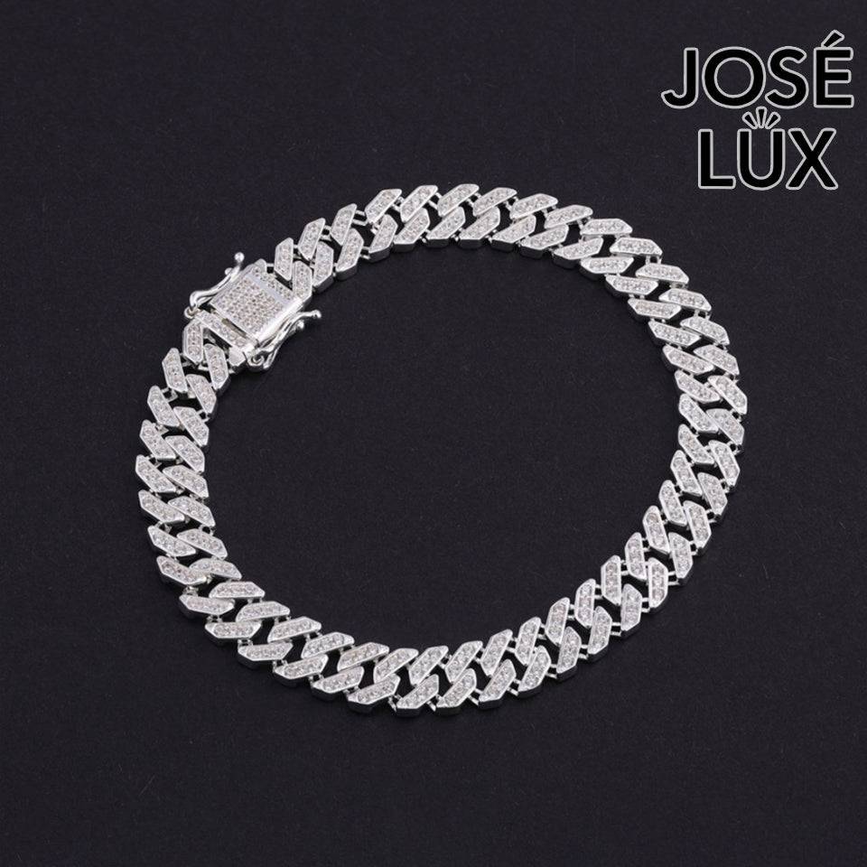 Handmade Miami Cuban Link Bracelet for Men — 7mm, 925 Sterling Silver, Pavé-Set Swiss CZ, Rhodium Plated White Gold Finish