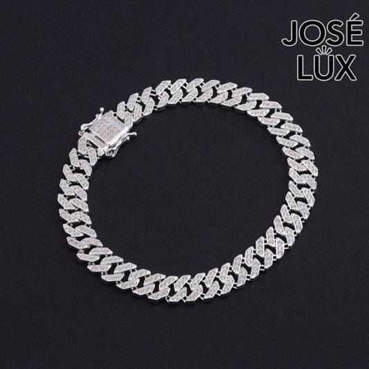 Handmade Miami Cuban Link Bracelet for Men — 7mm, 925 Sterling Silver, Pavé-Set Swiss CZ, Rhodium Plated White Gold Finish