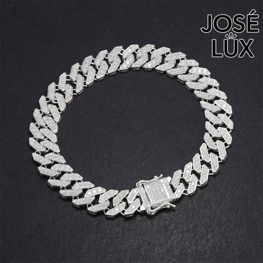 Handmade Miami Cuban Link Bracelet for Men — 9mm, 925 Sterling Silver, Swiss CZ Pavé, Rhodium Plated White Gold Finish