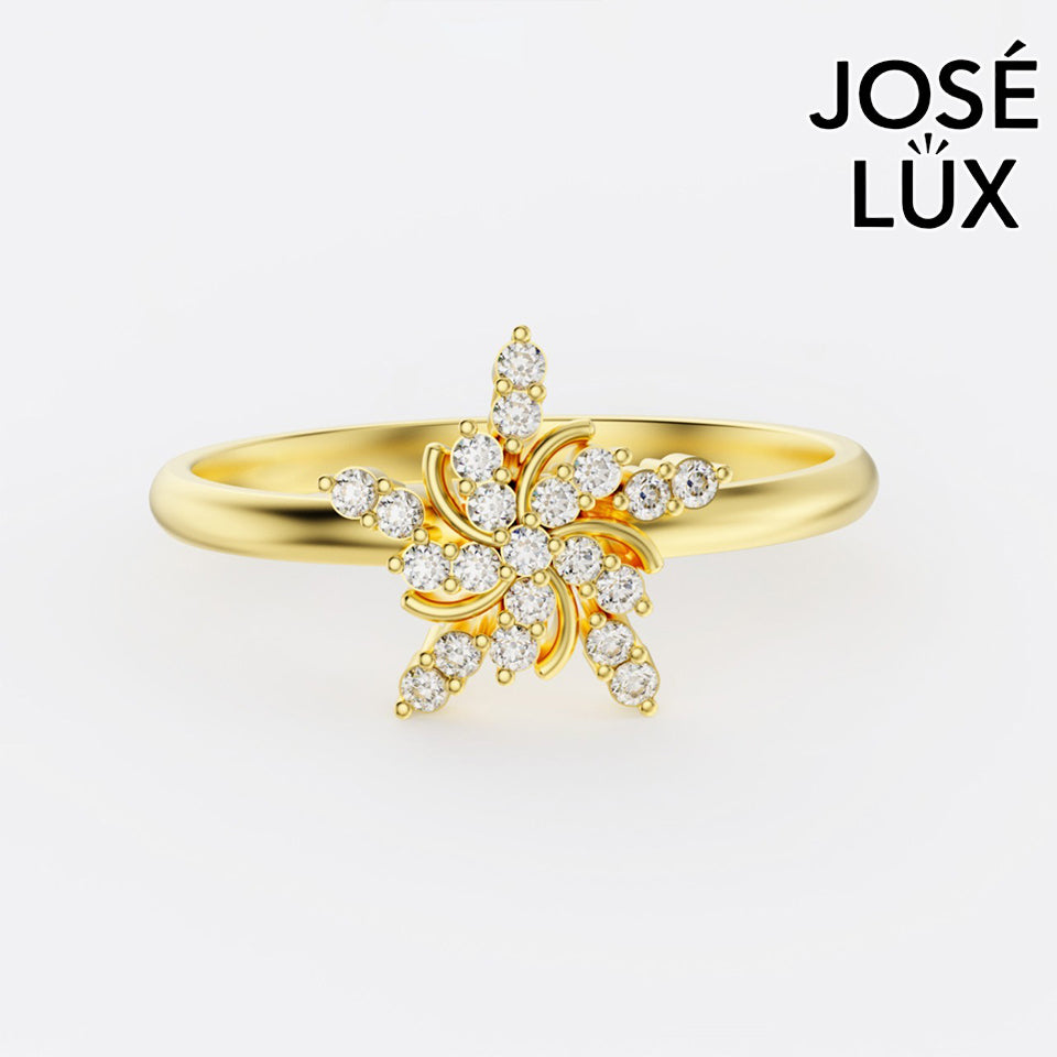Handmade Moissanite Pinwheel Cluster Ring — 10K & 14K Gold, GRA Certified Moissanite