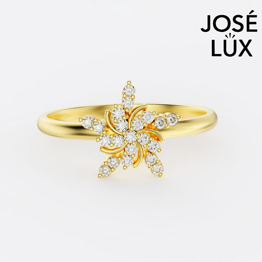 Handmade Moissanite Pinwheel Cluster Ring — 10K & 14K Gold, GRA Certified Moissanite