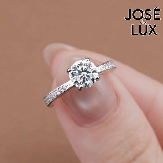 Handmade Classic Solitaire Pavé Ring — 925 Sterling Silver, Rhodium Plated White Gold Finish, GRA Moissanite