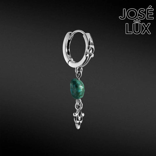 Handmade Turquoise Dangle Huggie Earring — Men's 925 Sterling Silver, Raw Natural Stone & Hand-Cast Silver Charm