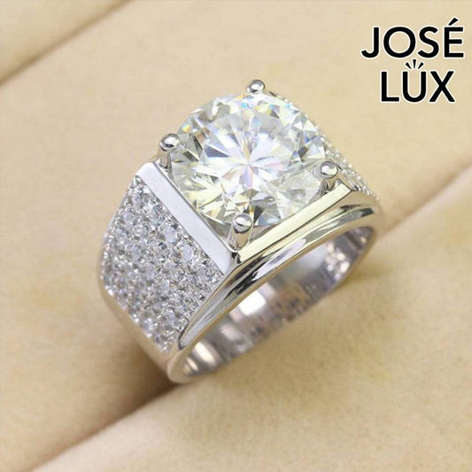 Handmade Men's Solitaire Pavé Ring — 925 Sterling Silver, Rhodium Plated White Gold Finish, 12mm Moissanite & CZ