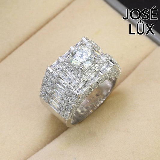 Handmade Men's Iced Out Moissanite Baguette Cluster Ring — 925 Sterling Silver, Rhodium Plated White Gold Finish, GRA Moissanite