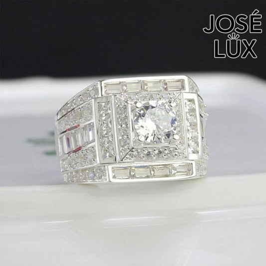 Handmade Men’s Iced Out CZ Ring — 925 Sterling Silver, Rhodium Plated White Gold Finish, Swiss-Certified CZ