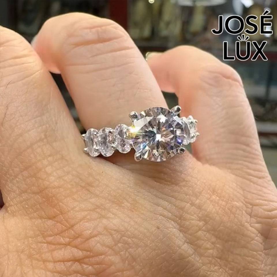 Handmade Seven Stone Moissanite Ring — 925 Sterling Silver, Rhodium Plated White Gold Finish, GRA Moissanite