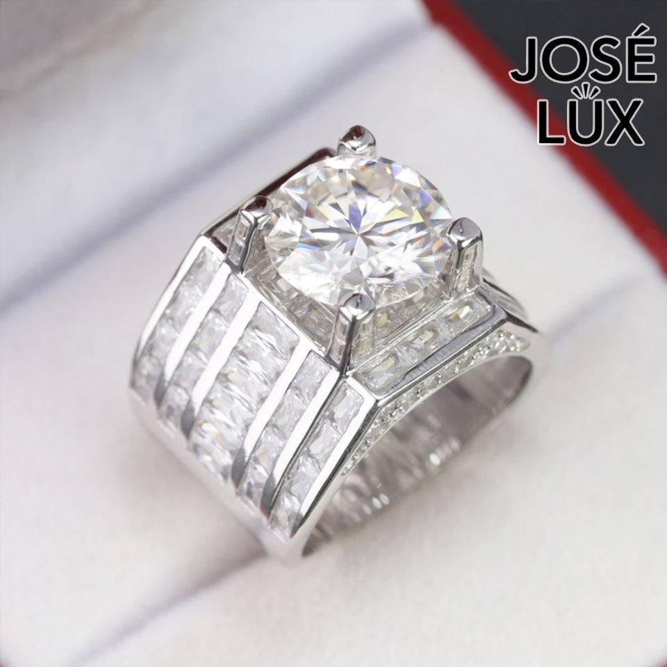 Handmade Men's Vertical Baguette Channel Set Ring — 925 Sterling Silver, Rhodium Plated White Gold Finish, 12mm Moissanite & CZ