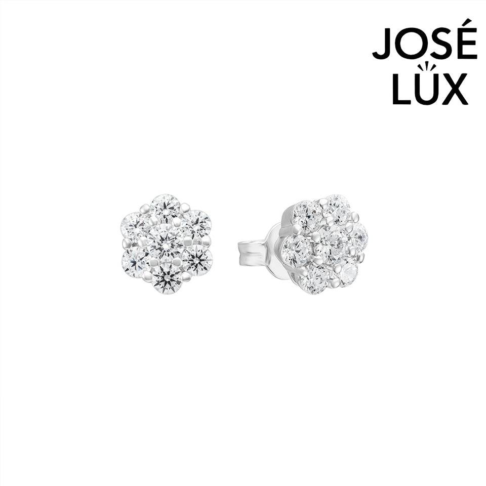 Handmade Flower Cluster Stud Earrings — 925 Sterling Silver, Rhodium Plated White Gold Finish, Swiss CZ