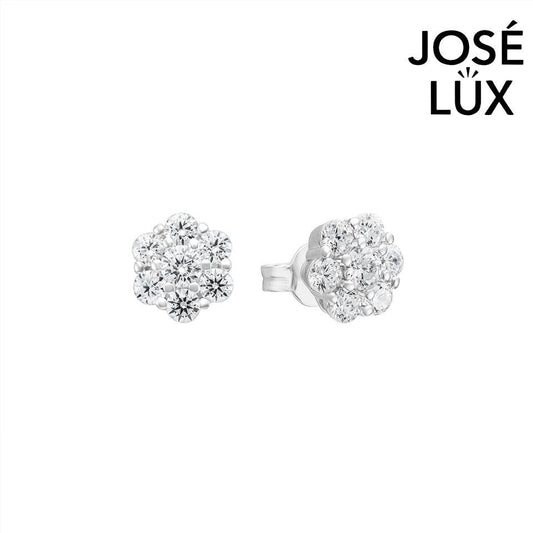 Handmade Flower Cluster Stud Earrings — 925 Sterling Silver, Rhodium Plated White Gold Finish, Swiss CZ