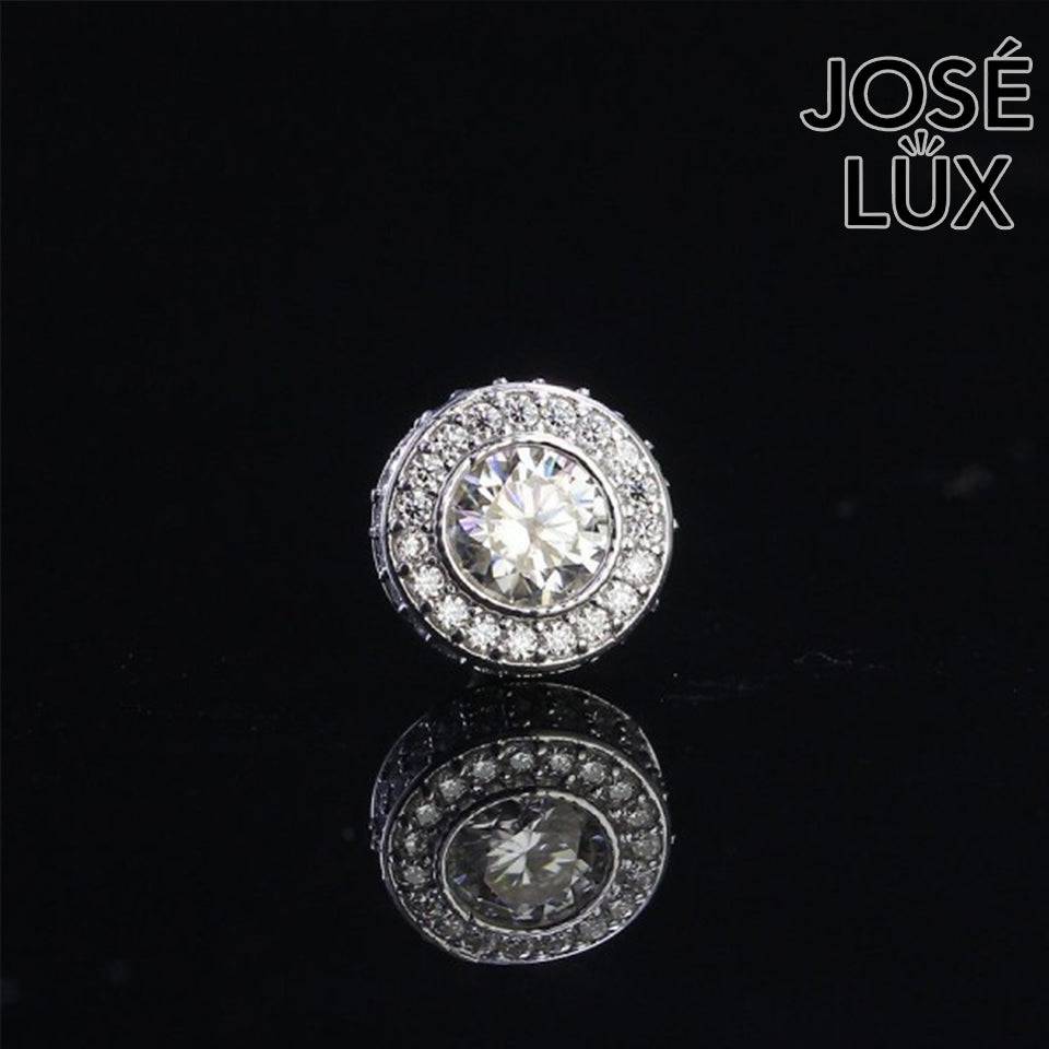 Handmade Men’s Halo Moissanite Stud Earring — 925 Sterling Silver, Rhodium Plated White Gold Finish, Full Moissanite Halo