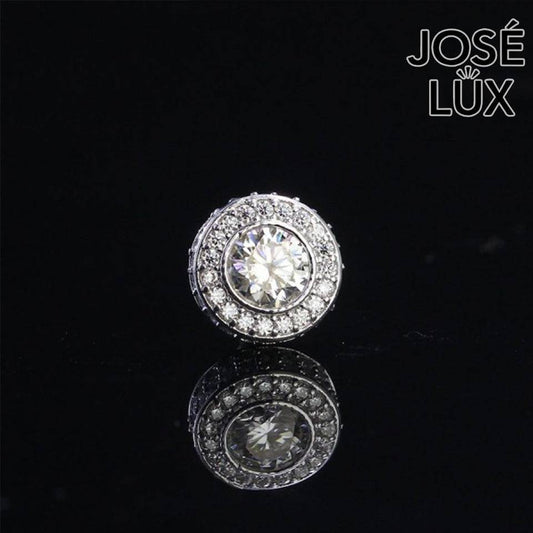 Handmade Men’s Halo Moissanite Stud Earring — 925 Sterling Silver, Rhodium Plated White Gold Finish, Full Moissanite Halo