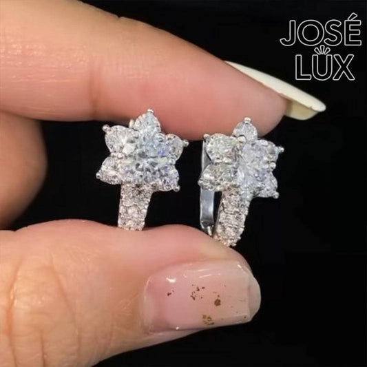 Handmade Moissanite Star Flower Lever Back Earrings — 925 Sterling Silver, Rhodium Plated White Gold Finish, GRA Moissanite