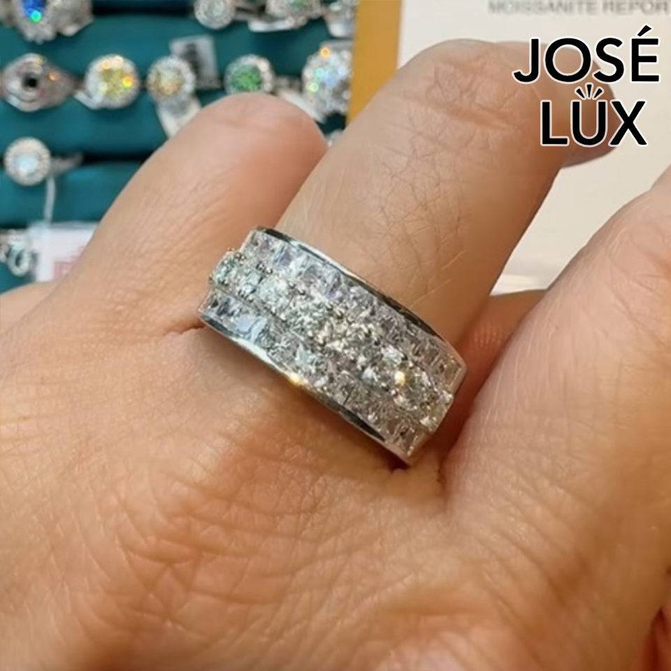 Handmade Wide Band Channel Set Ring — 925 Sterling Silver, Rhodium Plated White Gold Finish, GRA Moissanite