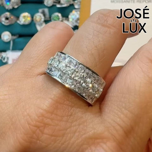 Handmade Wide Band Channel Set Ring — 925 Sterling Silver, Rhodium Plated White Gold Finish, GRA Moissanite
