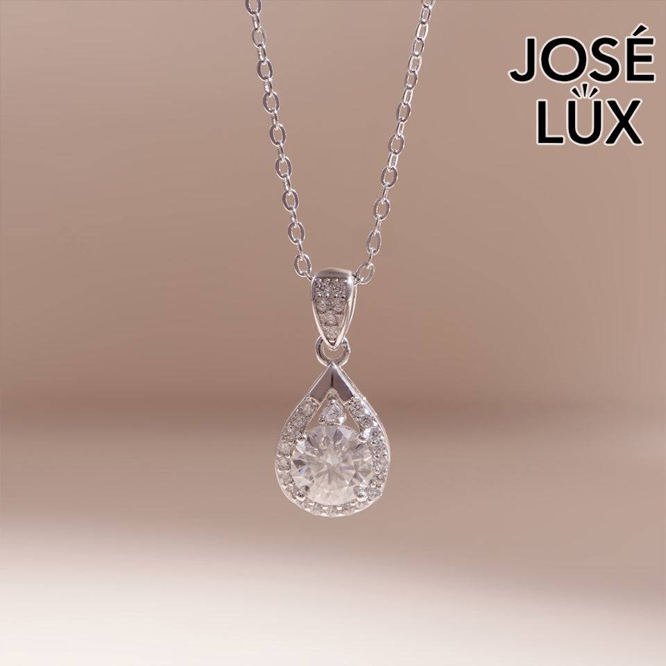 Handmade Teardrop Halo Moissanite Pendant Necklace — 925 Sterling Silver, Rhodium Plated White Gold Finish, GRA Moissanite
