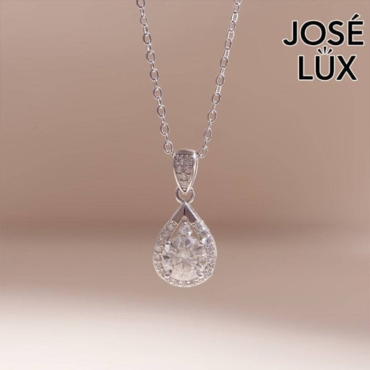 Handmade Teardrop Halo Moissanite Pendant Necklace — 925 Sterling Silver, Rhodium Plated White Gold Finish, GRA Moissanite