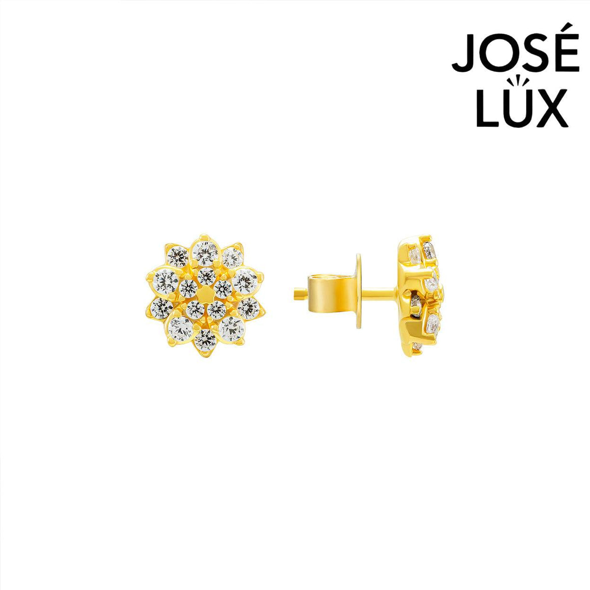 Handmade Moissanite Flower Cluster Stud Earrings 10K Yellow Gold — Full Moissanite Setting