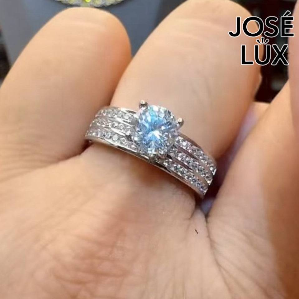 Handmade Triple Row Pavé Moissanite Ring — 925 Sterling Silver, Rhodium Plated White Gold Finish, GRA Moissanite