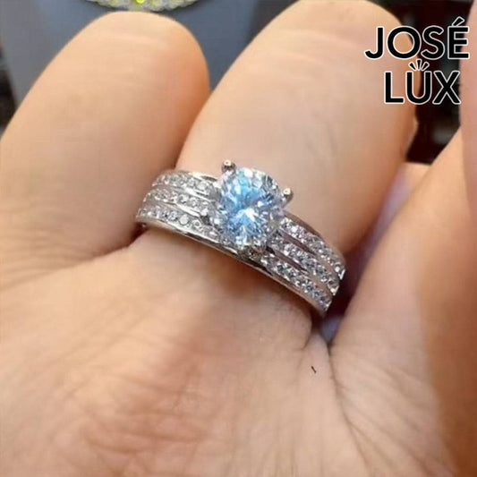 Handmade Triple Row Pavé Moissanite Ring — 925 Sterling Silver, Rhodium Plated White Gold Finish, GRA Moissanite