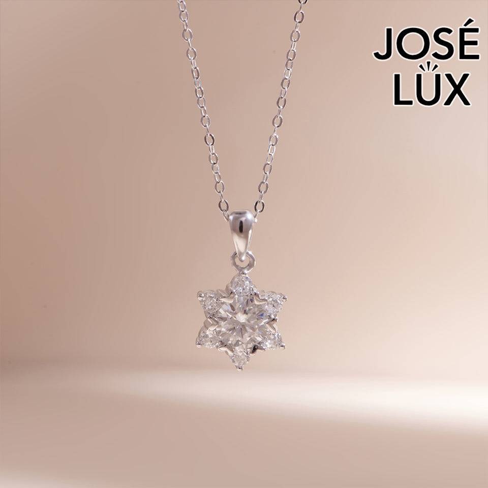Handmade Snowflake Moissanite Pendant Necklace — 925 Sterling Silver, Rhodium Plated White Gold Finish, GRA Moissanite