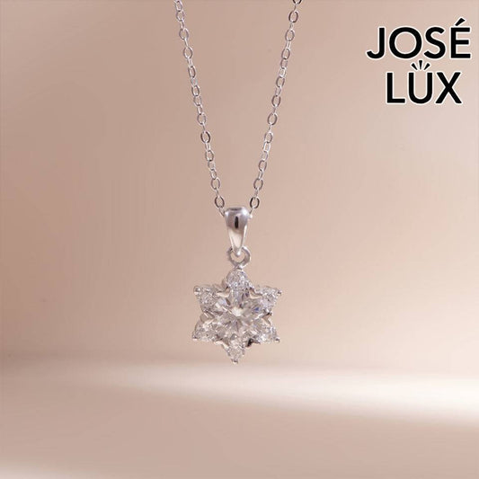 Handmade Snowflake Moissanite Pendant Necklace — 925 Sterling Silver, Rhodium Plated White Gold Finish, GRA Moissanite