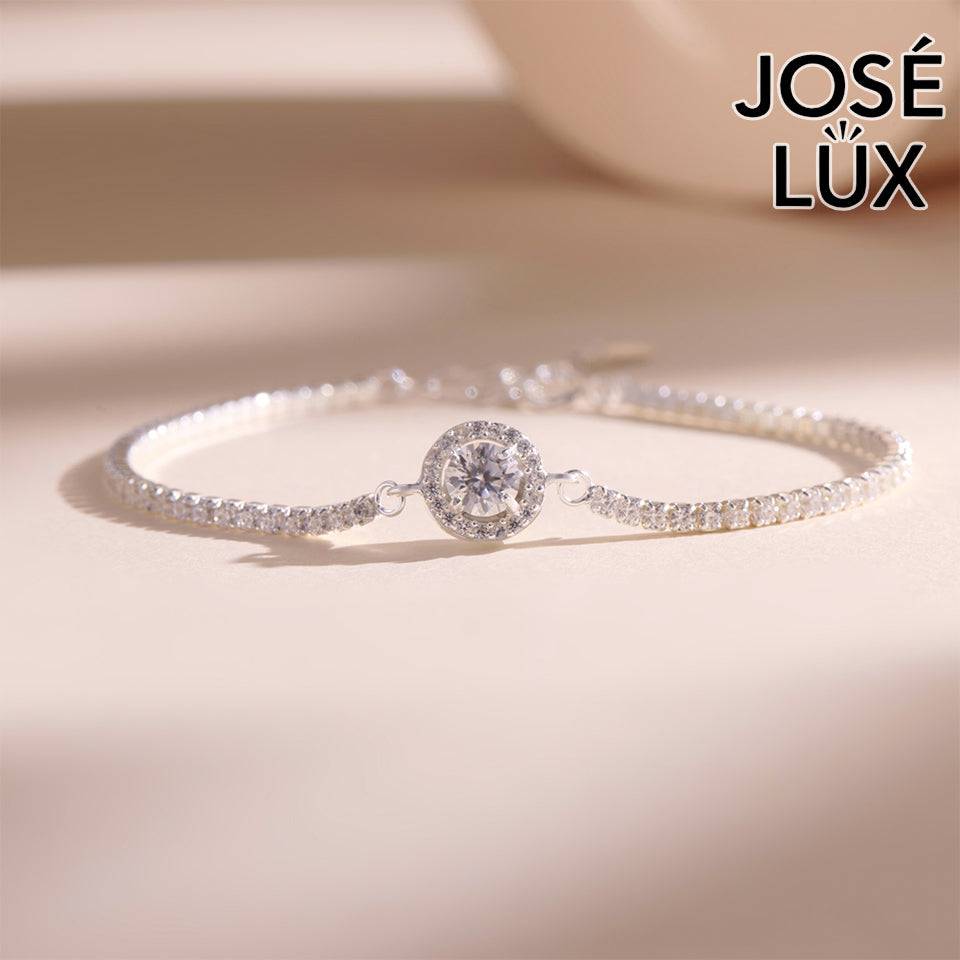 Handmade Halo Station Tennis Bracelet — 925 Sterling Silver, Rhodium-Plated White Gold Finish, GRA Moissanite & Swiss CZ