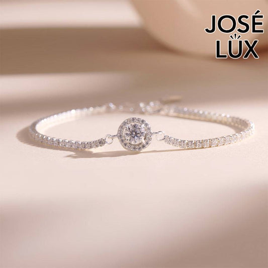 Handmade Halo Station Tennis Bracelet — 925 Sterling Silver, Rhodium-Plated White Gold Finish, GRA Moissanite & Swiss CZ