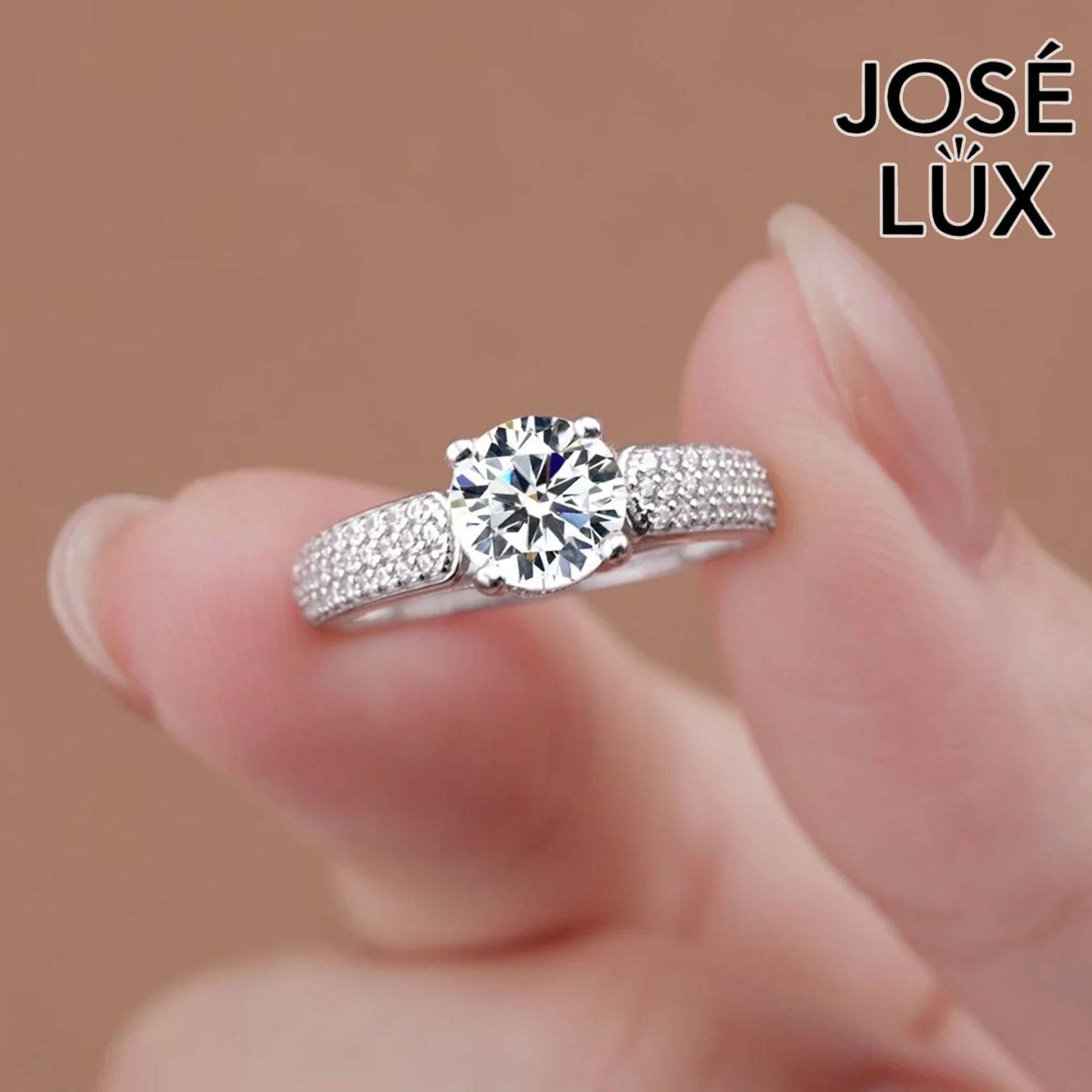 Handmade Triple Row Micropavé Ring — 925 Sterling Silver, Rhodium Plated White Gold Finish, GRA Moissanite 1.2ct