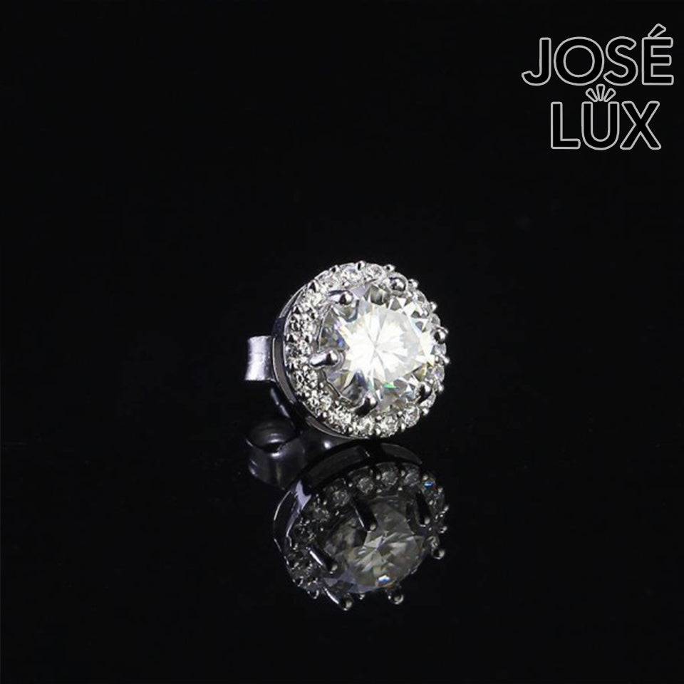 Handmade Men’s Round Halo Stud Earring — 925 Sterling Silver, Rhodium Plated White Gold Finish, GRA Moissanite 0.8ct