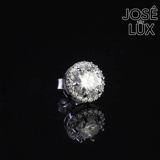 Handmade Men’s Round Halo Stud Earring — 925 Sterling Silver, Rhodium Plated White Gold Finish, GRA Moissanite 0.8ct
