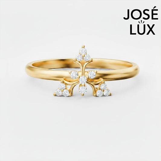 Handmade Moissanite Starburst Cluster Ring — 10K & 14K Gold, GRA Certified Moissanite