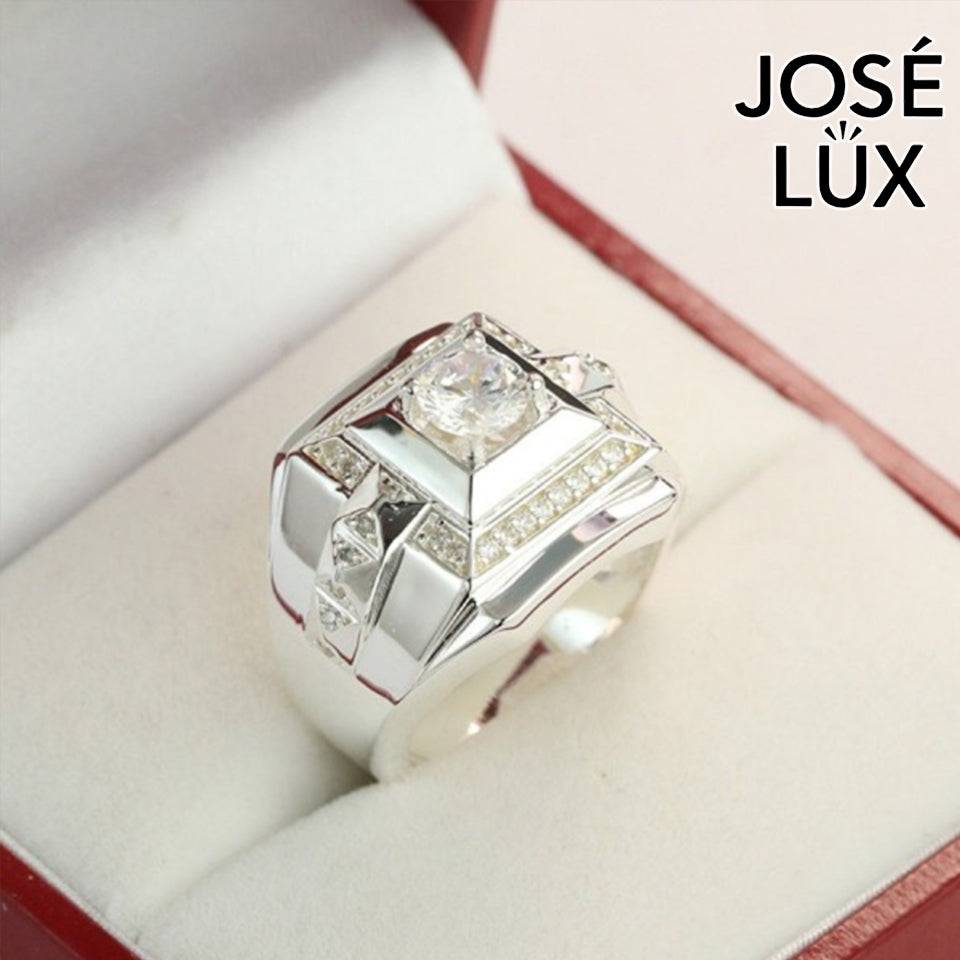 Handmade Men’s Art Deco CZ Signet Ring — 925 Sterling Silver, Rhodium Plated White Gold Finish, Swiss-Certified CZ