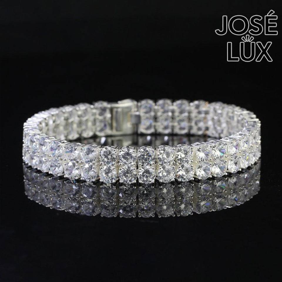 Handmade Men's Tennis Bracelet — 925 Sterling Silver, 2-Row Swiss CZ, 5mm, Rhodium Plated White Gold Finish