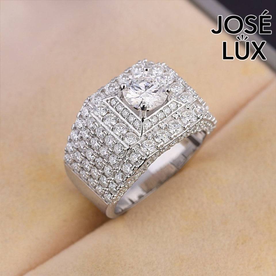 Handmade Men's Wide Pavé Ring — 925 Sterling Silver, Rhodium Plated White Gold Finish, GRA Moissanite