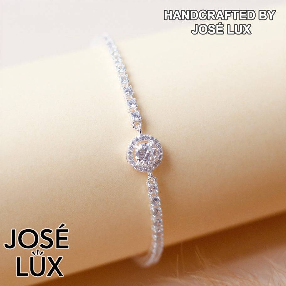 Handmade Halo Station Tennis Bracelet — 925 Sterling Silver, Rhodium-Plated White Gold Finish, GRA Moissanite & Swiss CZ