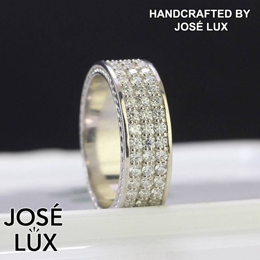 Handmade Men's Wide Pavé Band Ring — 925 Sterling Silver, Rhodium Plated White Gold Finish, GRA Moissanite