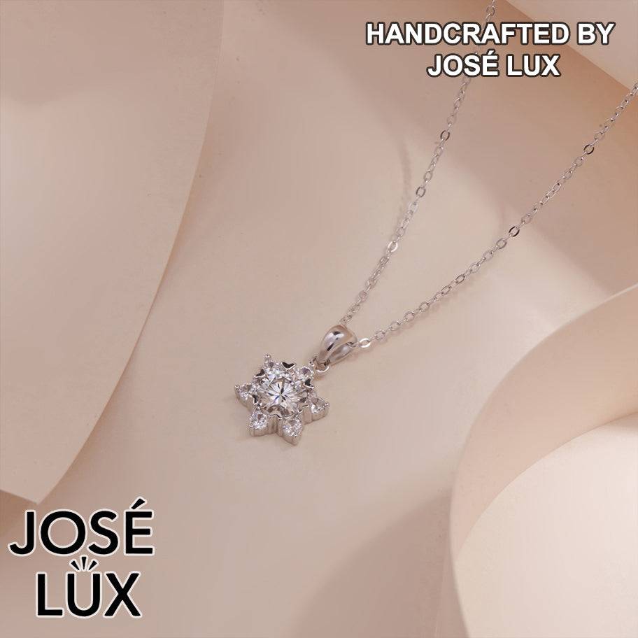 Handmade Snowflake Moissanite Pendant Necklace — 925 Sterling Silver, Rhodium Plated White Gold Finish, GRA Moissanite