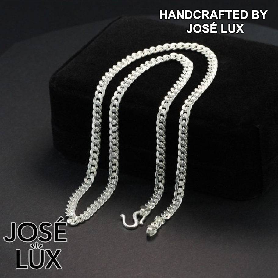 Handmade 925 Sterling Silver Curb Chain Necklace for Men — Rhodium Plated White Gold Finish, 4mm, Handcrafted S-Hook Clasp