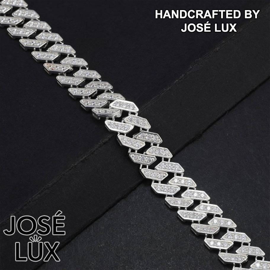 Handmade Miami Cuban Link Bracelet for Men — 9mm, 925 Sterling Silver, Swiss CZ Pavé, Rhodium Plated White Gold Finish